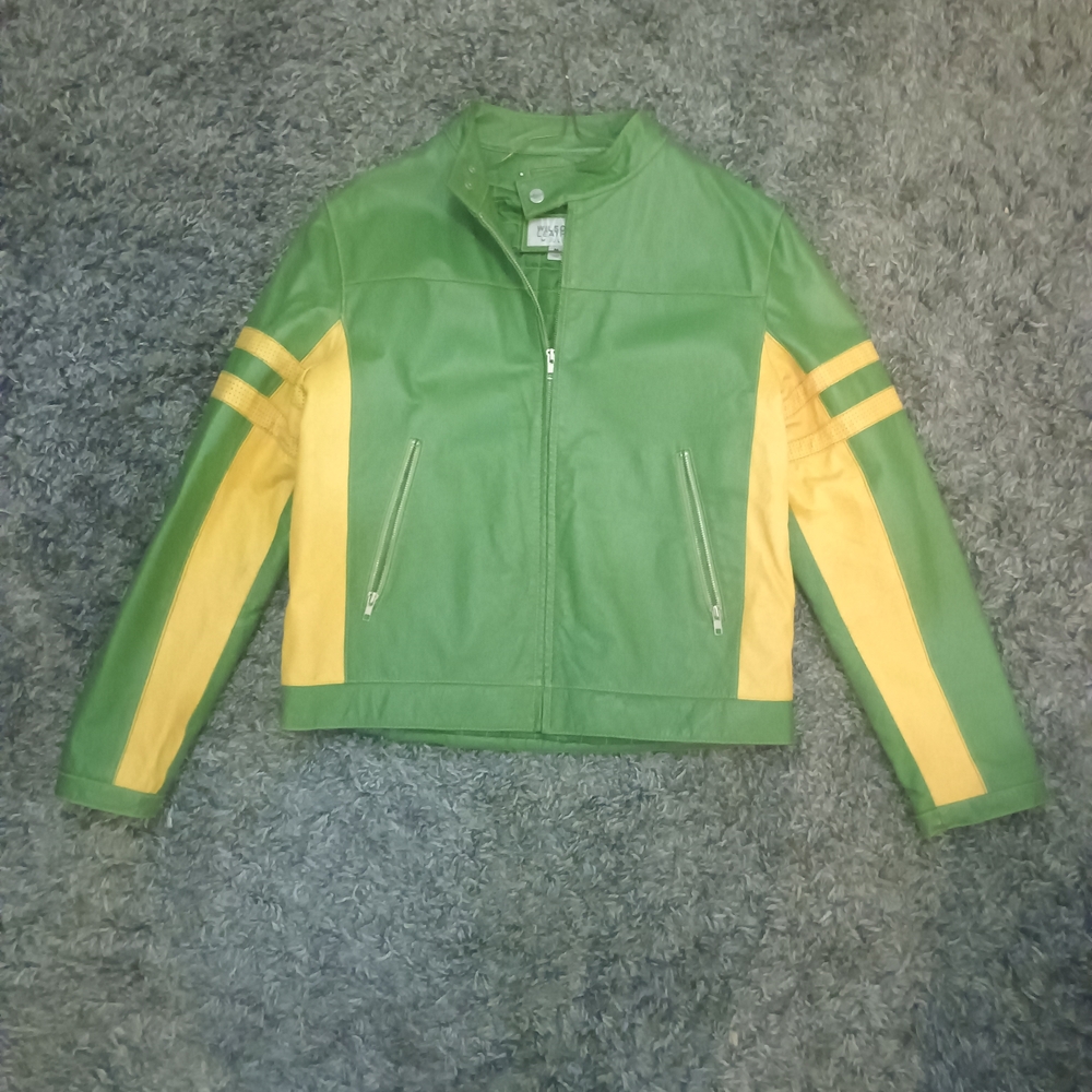Wilsons Leather Vibrant Green Jacket With Yellow Stripes
